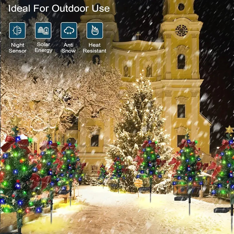 2PCS Solar Bow Lights - Waterproof Outdoor Christmas Tree Decorations for Yard, Garden, and Holiday Atmosphere - Elegant Landscape Lighting