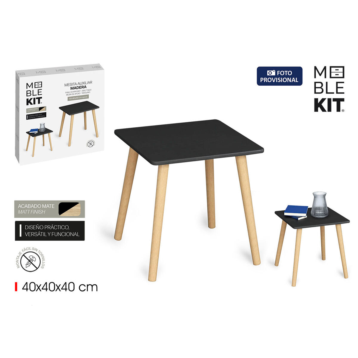 Side table MobleKit Brown Black 40 x 40 x 40 cm (2 Units)