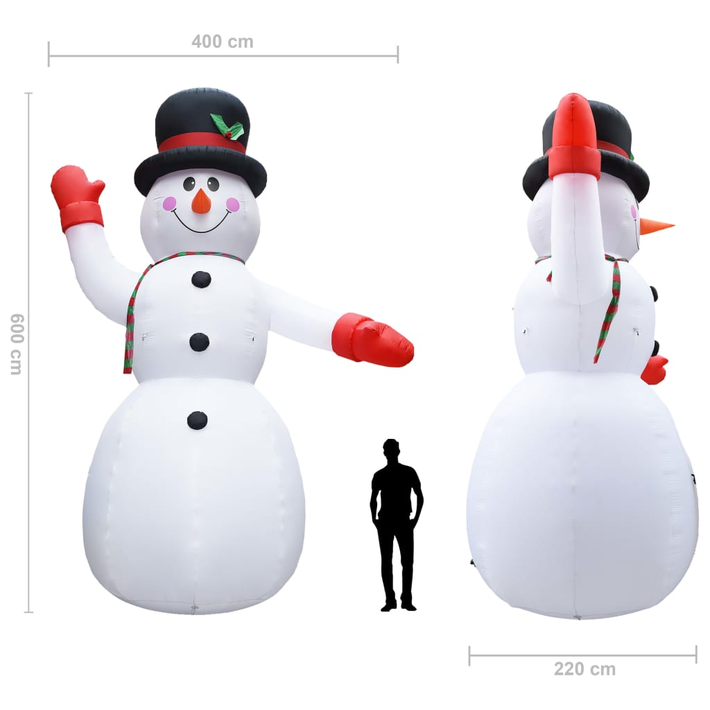 vidaXL Christmas Decoration Holiday Xmas Inflatable Snowman with LEDs IP44 XXL