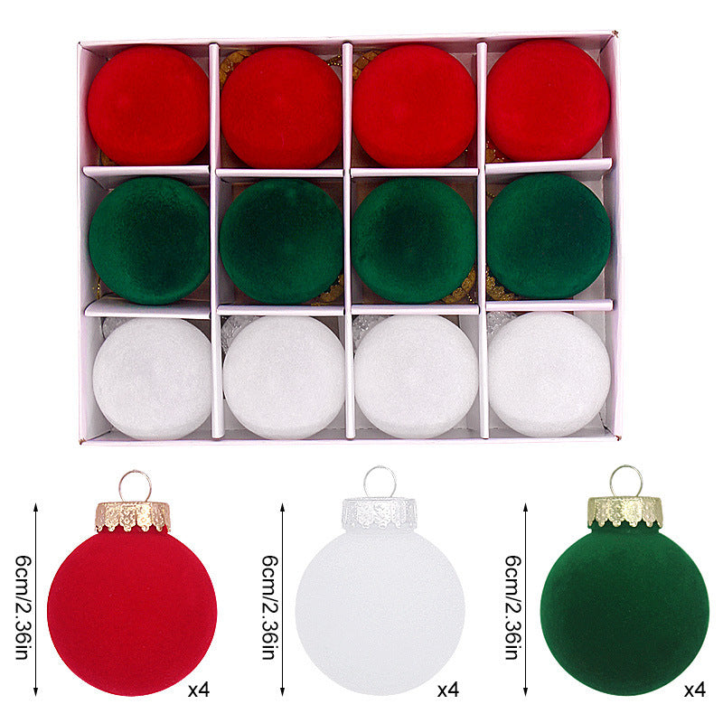 NNEDSZ 12-Piece Velvet Christmas Ornament Set - Classic Red, Green, and White Baubles for Holiday Tree Decoration (6cm)