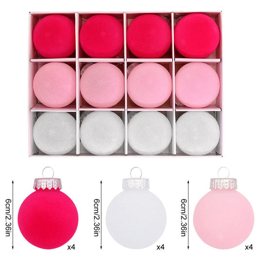 NNEDSZ 12-Piece Velvet Christmas Ornament Set - Classic Red, Pink, and White Baubles for Holiday Tree Decoration (6cm)