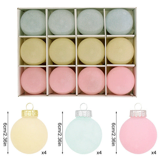 NNEDSZ 12-Piece Velvet Christmas Ornament Set - Classic Blue, Pink, and Yellow Baubles for Holiday Tree Decoration (6cm)