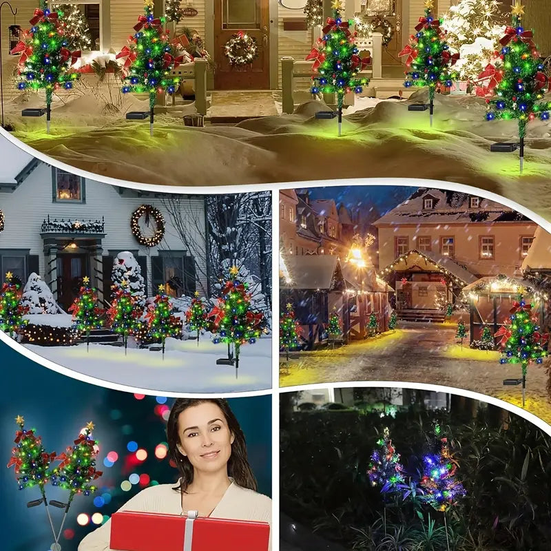 2PCS Solar Bow Lights - Waterproof Outdoor Christmas Tree Decorations for Yard, Garden, and Holiday Atmosphere - Elegant Landscape Lighting