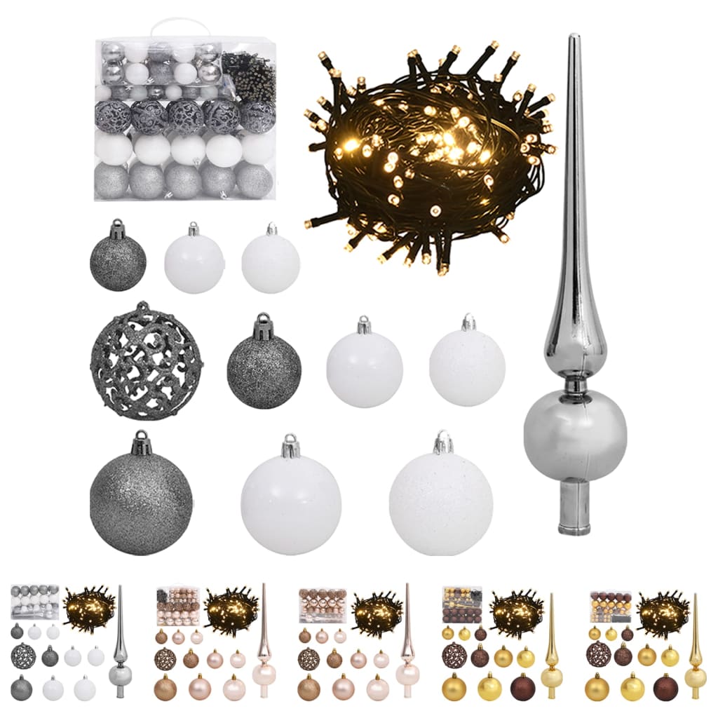 vidaXL Christmas Decoration Ball Set with Peak Holiday Xmas Tree with LEDs